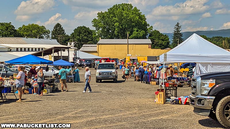 The Belleville Flea Market takes place on the grounds of the Belleville Livestock Auction in Mifflin County Pennsylvania.