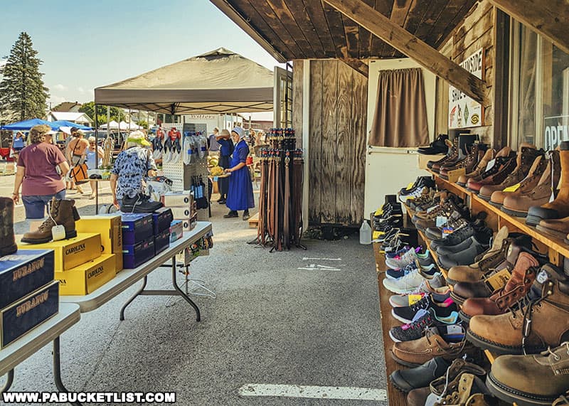 Boots for sale at the Belleville Flea Market in Mifflin County Pennsylvania.