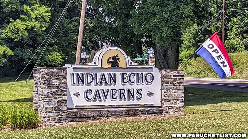Entrance sign at Indian Echo Caverns near Hershey PA.