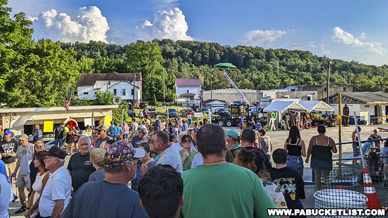 A large crowd enjoying an evening at the Kecksburg UFO Festival in Westmoreland County, PA.