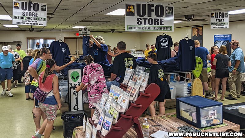 The UFO Store inside the Kecksburg Fire Department social hall.