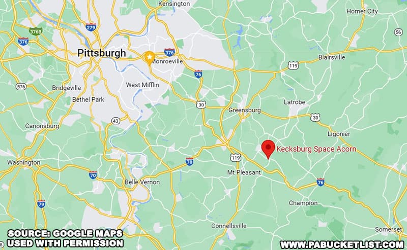 A map to the Kecksburg UFO Festival in Westmoreland County Pennsylvania.