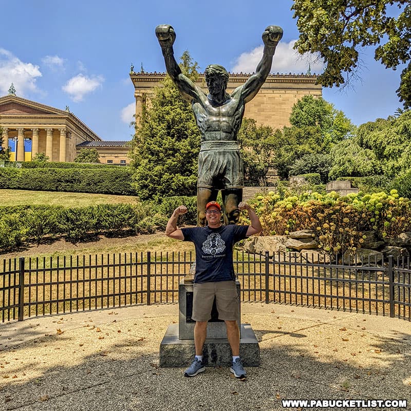 The author posing with the Rocky statue in front of the Philadelphia Art Museum.