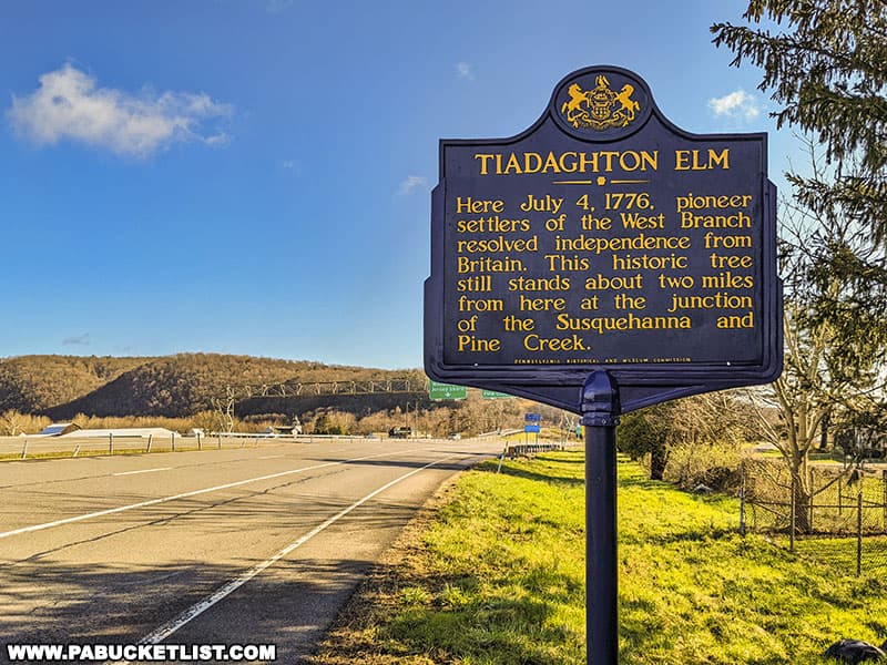 Tiadaghton Elm historical marker along Route 220 in Clinton County, Pennsylvania.