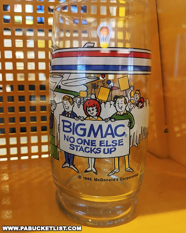 A vintage Big Mac promotional glass on display at the Big Mac Museum in Irwin Pennsylvania.
