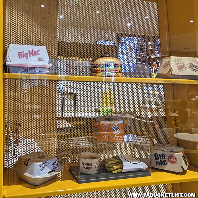 A display featuring the evolution of Big Mac packaging at the Big Mac Museum in Irwin Pennsylvania.