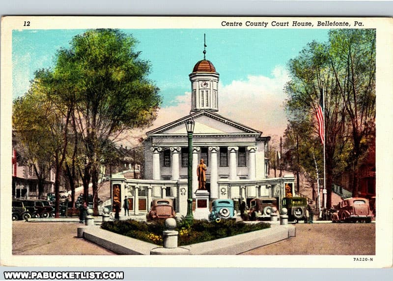 Vintage postcard image of the Centre County Courthouse in Bellefonte Pennsylvania.