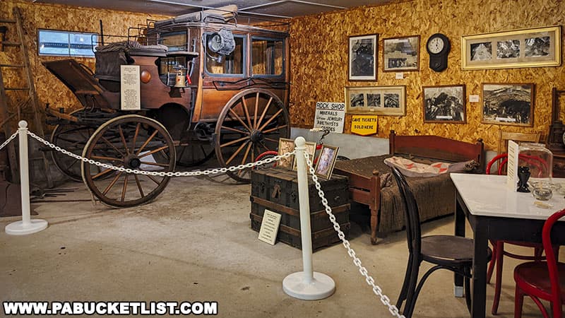 A stagecoach that once brought tourists to Crystal Cave, now on display in the Crystal Cave museum in Berks County PA.