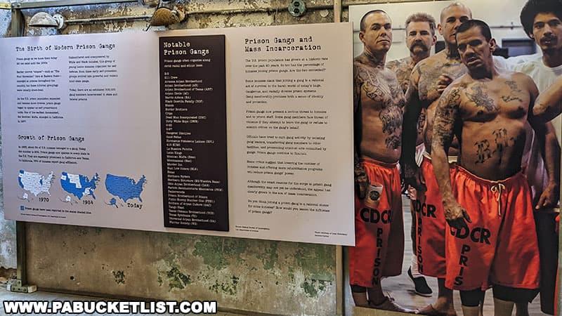 An exhibit at Eastern State Penitentiary about prison gangs today.