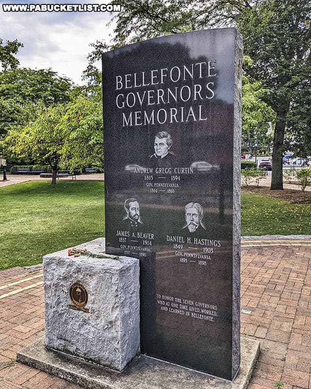 The Bellefonte Governors Memorial at Talleyrand Park was erected in 1995.