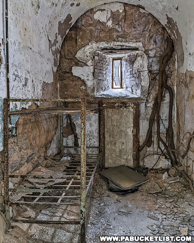 The crumbling remains of a cell at Eastern State Penitentiary in Philadelphia PA.