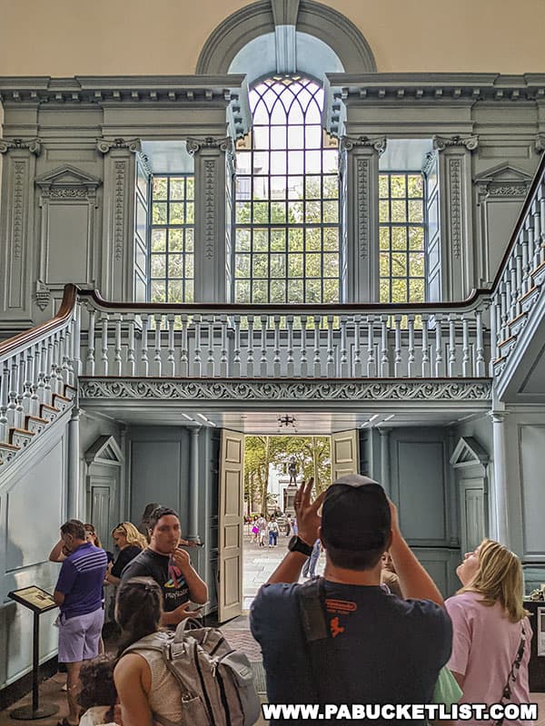 Staircase leading to the second floor of Independence Hall in Philadelphia.