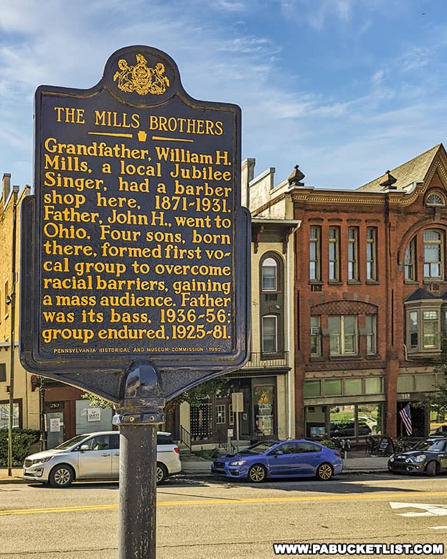 Mills Brothers historical marker on High Street in Bellefonte Pennsylvania.