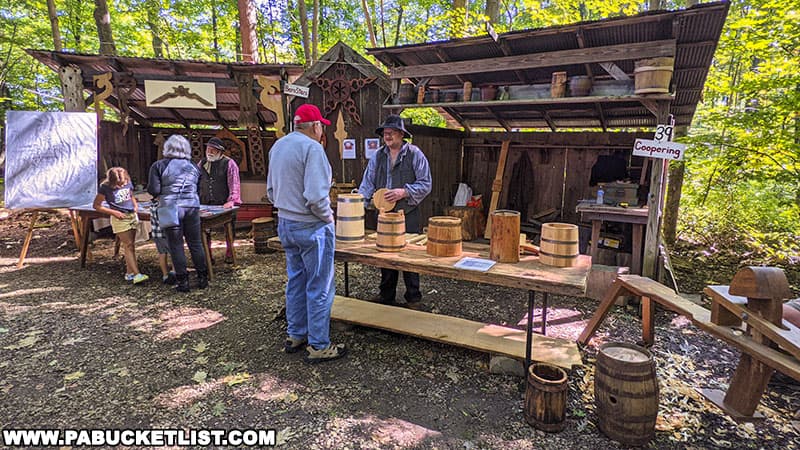A cooper demonstrating the art of barrel-making at Mountain Craft Days in Somerset Pennsylvania.