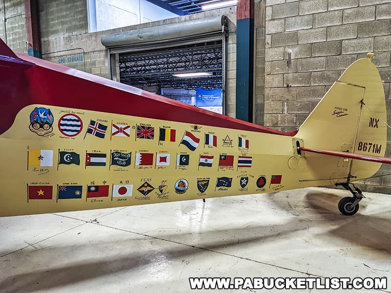 This Piper Super Cruiser on display at the Piper Aviation Museum completed its around-the-world flight on December 10th, 1947.