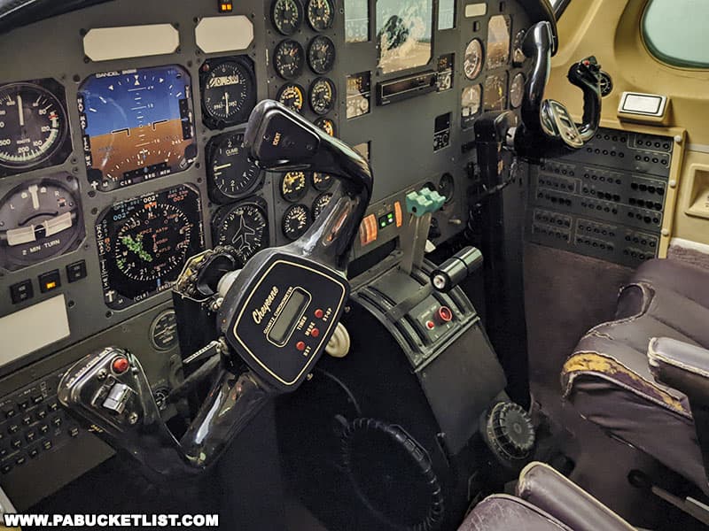 Cockpit of a Piper Cheyenne aircraft at the Piper Aviation Museum in Lock Haven Pennsylvania.