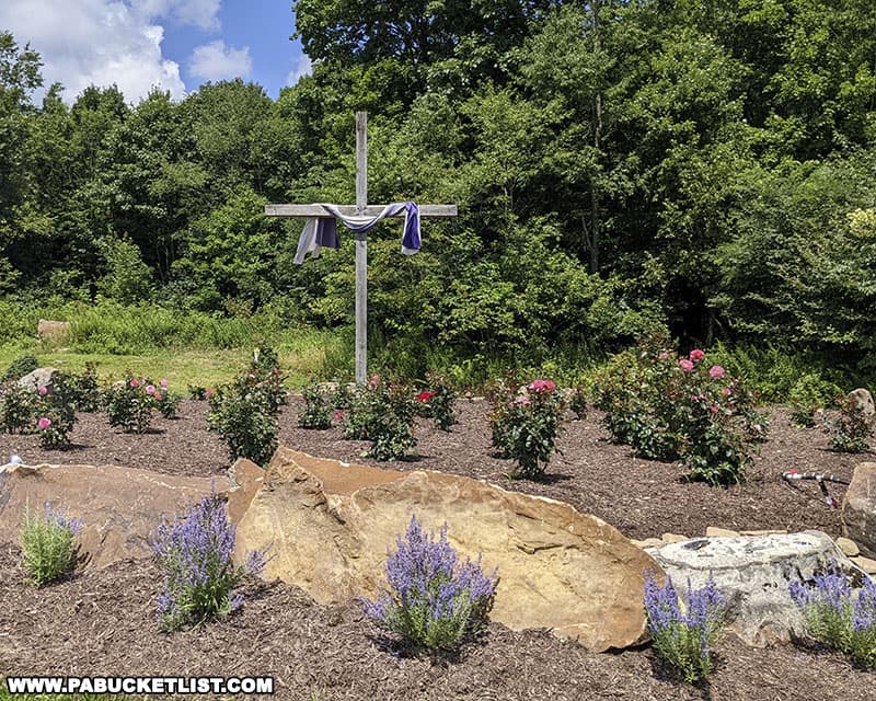 The Cross in the upper section of the Remember Me Rose Garden was the first memorial erected at the Flight 93 crash site.