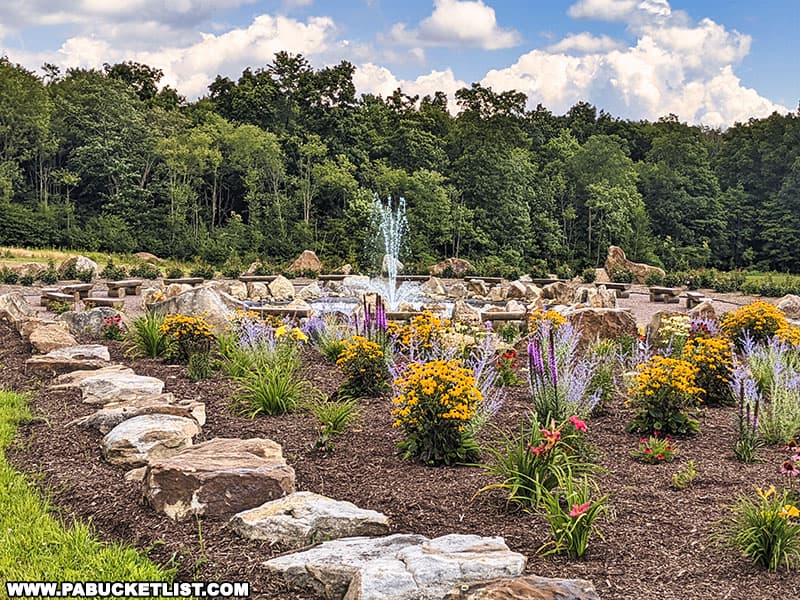 Hundreds of perennials fill in the "points" of the compass at the Remember Me Rose Garden near Shanksville Pennsylvania.