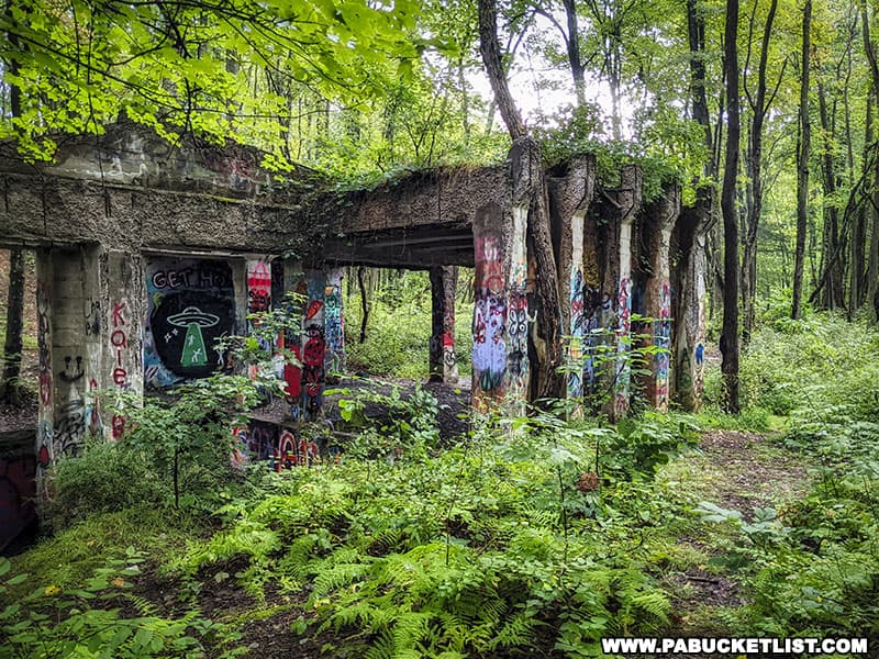 The concrete ruins of the Scotia ore washer on State Game Lands 176 near State College Pennsylvania.