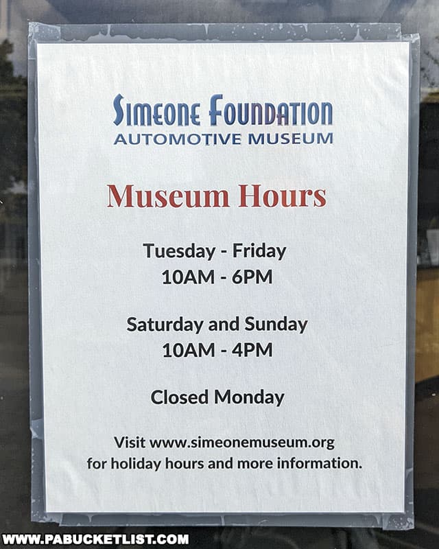 Simeone Automotive Museum hours.