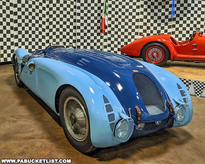 A 1936 Bugatti race car on display at the Simeone Automotive Museum in Philadelphia Pennsylvania.
