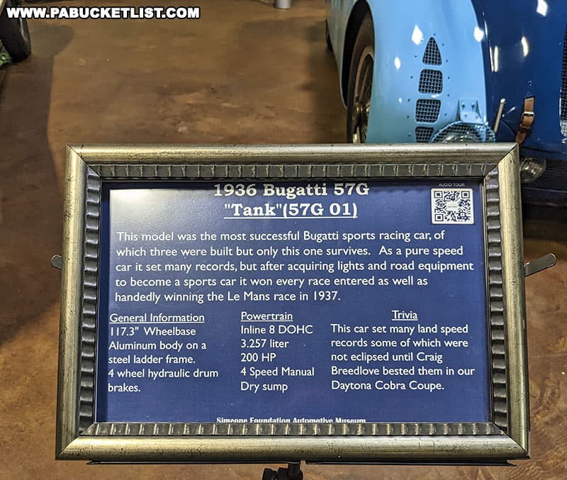 The history of a 1936 Bugatti race car housed at the Simeone Automotive Museum in Philadelphia Pennsylvania.