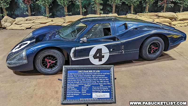 A 1967 Ford GT40 MK IV on display at the Simeone Automotive Museum in Philadelphia Pennsylvania.