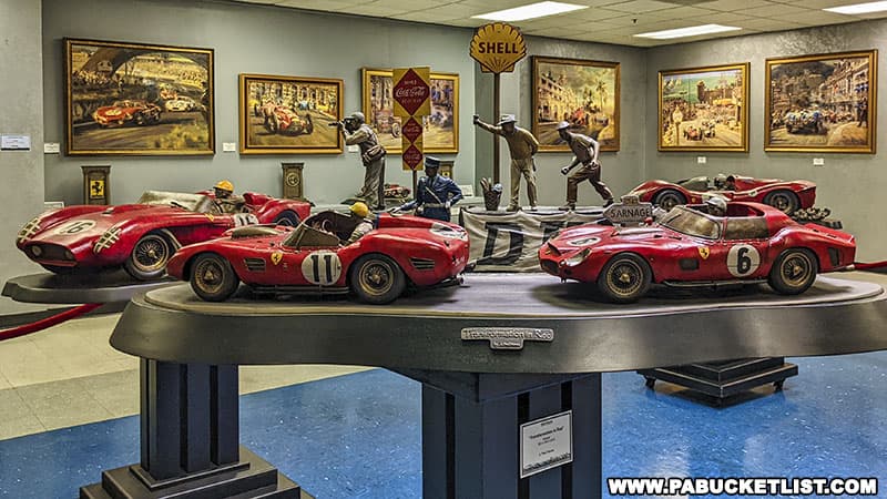 Sculptures on display in the art galley at the Simeone Automotive Museum.