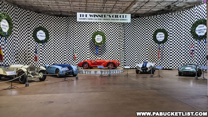 The Circle of Winners exhibit at the Simeone Automotive Museum in Philadelphia.