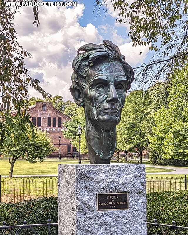 This sculpture of Abraham Lincoln in Talleyrand Park was cast from the original plaster head sculpted in 1917 by the famous sculptor George Grey Barnard, a native of Bellefonte.