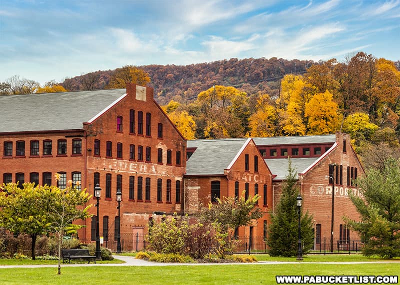 Fall foliage around the Match Factory at the western edge of Talleyrand Park in Bellefonte Pennsylvania.