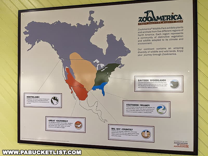 Map of the regions Zoo America's animals come from.