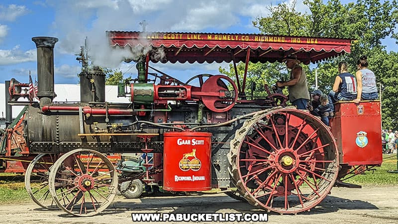 A Gaar-Scott steam tractor on display at the Farmers and Threshermens Jubilee in New Centerville Pennsylvania.