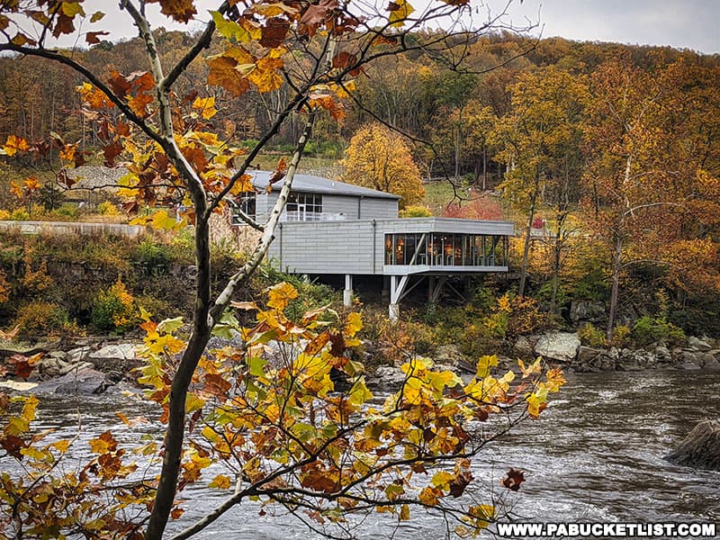 A view of the Ohiopyle Visitor Center from the Ferncliff Trail in October.