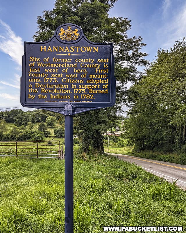 Hannastown historical marker along Forbes Trail Road in Westmoreland County.