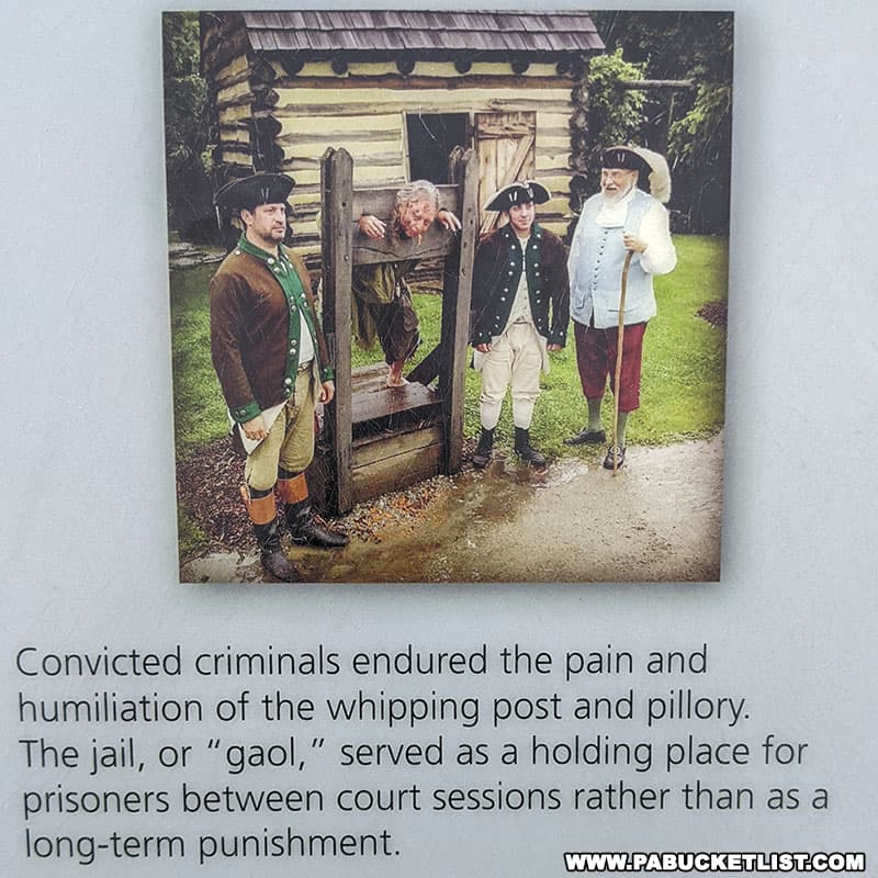 Description of the jail and pillory at historic Hanna's Town in Westmoreland County Pennsylvania.