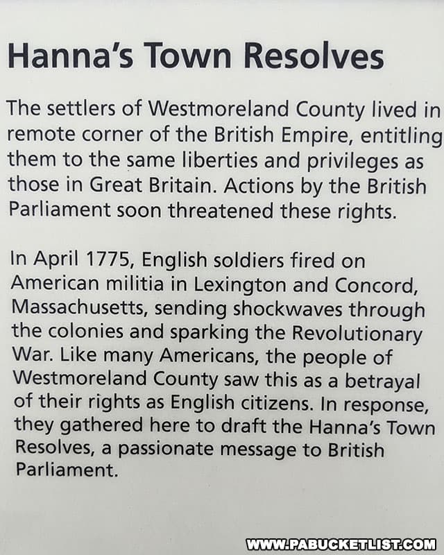The Hanna's Town Resolves were adopted a month after the British fired on American militia in Lexington and Concord Massachusetts.