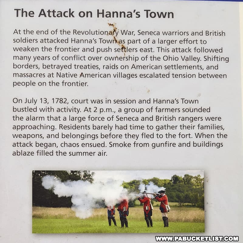 History of the 1782 attack on Hanna's Town in Westmoreland County Pennsylvania.