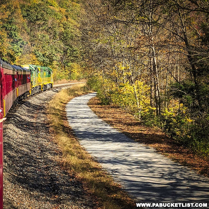The Lehigh Gorge Rail Trail at Lehigh Gorge State Park in Carbon County Pennsylvania.