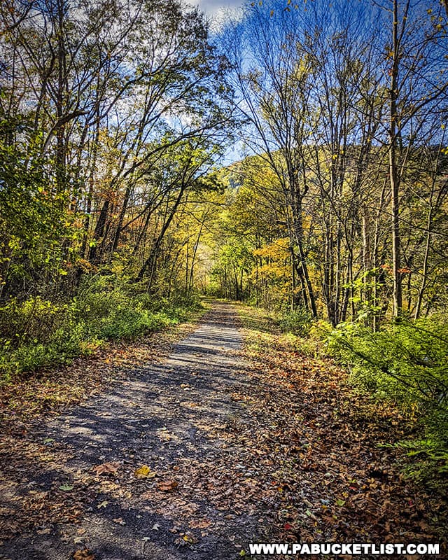 The Lower Trail runs for almost 17 miles from near Canoe Creek State Park in Blair County northeastward to near Alexandria in Huntingdon County.