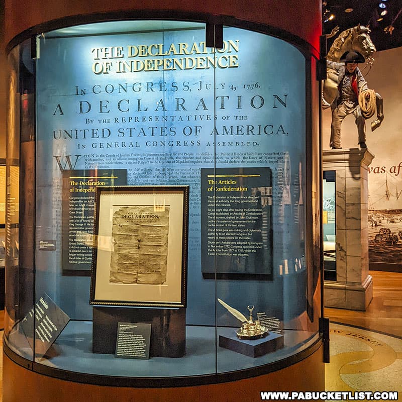An original copy of the Declaration of Independence at the Museum of the American Revolution in Philadelphia Pennsylvania.