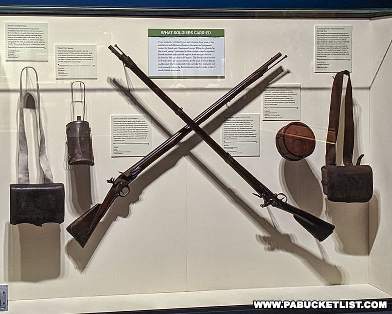 An exhibit featuring common items a soldier fighting in the American Revolution would have carried.