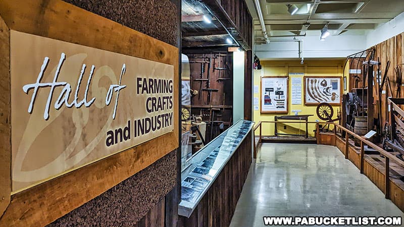 The Hall of Farming, Crafts, and Industry is located on the lower level of the Taber Museum in Williamsport Pennsylvania.