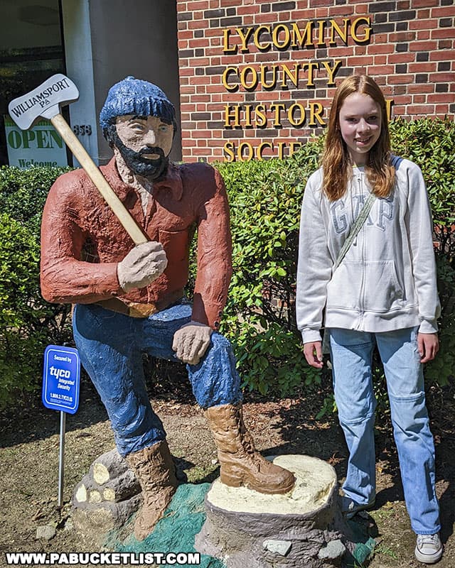 Lumberjack statue outside the Taber Museum in Williamsport Pennsylvania.