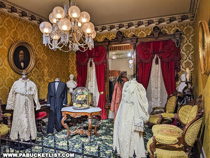 A recreation of an opulent parlor in a Millionaires' Row mansion.