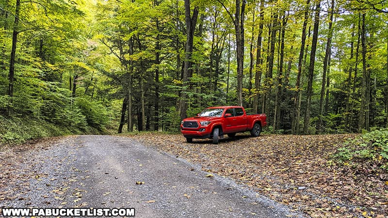 Mid State Trail parking area along Stony Fork Road near the Big Falls swimming hole in Tioga County Pennsylvania.