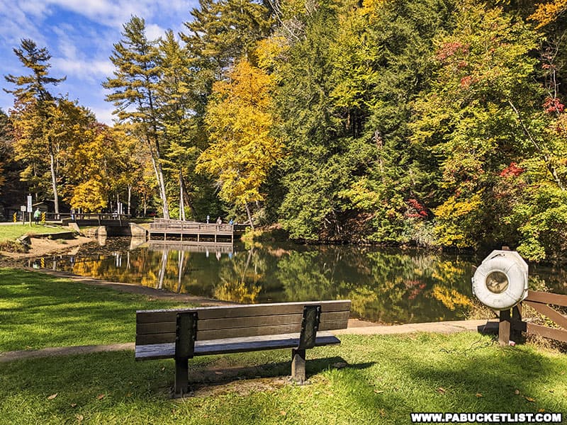 Fall foliage reflections on the Children's Fishing Pond at Cook Forest State Park in Clarion County.
