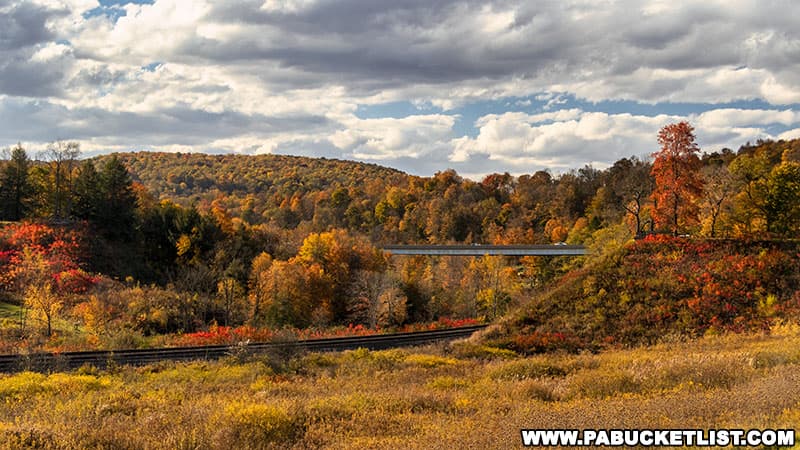 Fall foliage around the breached South Fork Dam, cause of the 1889 Johnstown Flood.
