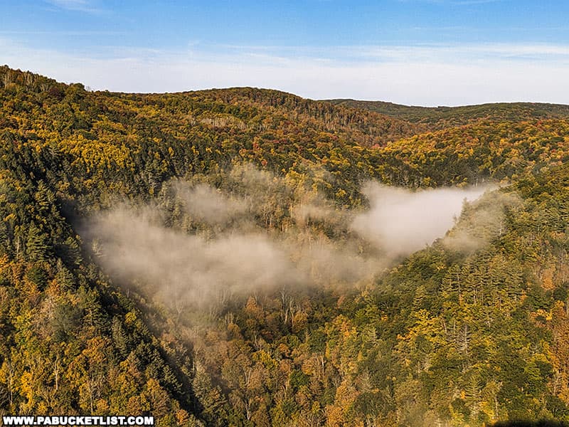 Valley fog and fall foliage as viewed from Leonard Harrison State Park in Tioga County Pennsylvania on October 6 2022.
