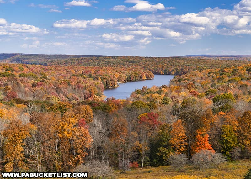 Fall foliage views from Headache Hill at Prince Gallitzin State Park in Cambria County Pennsylvania.